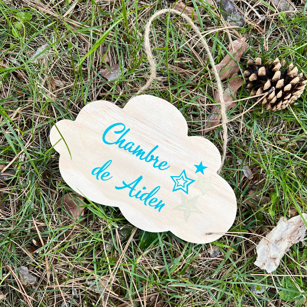 Plaque de porte nuage en bois brut naturel