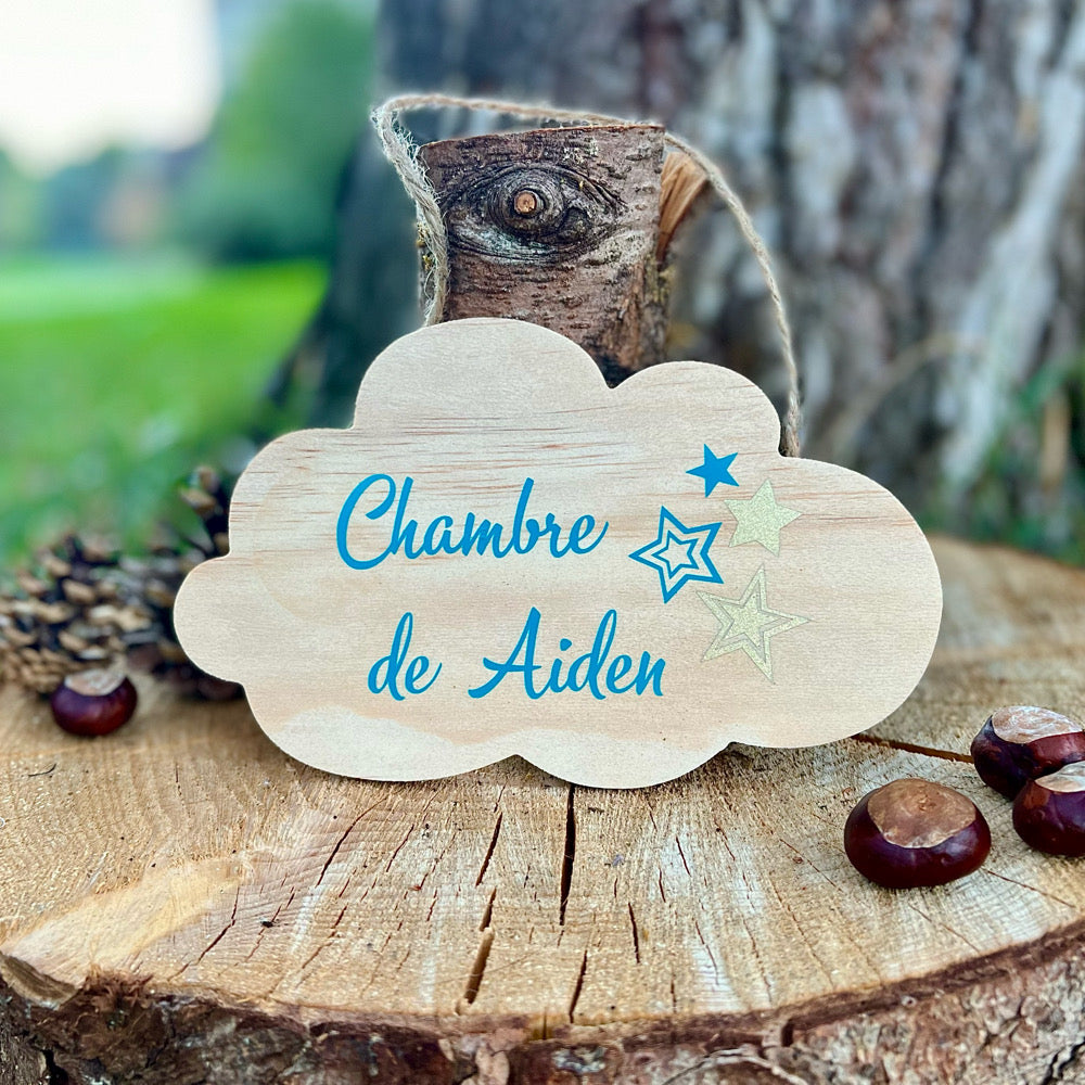 Plaque de porte nuage en bois brut naturel